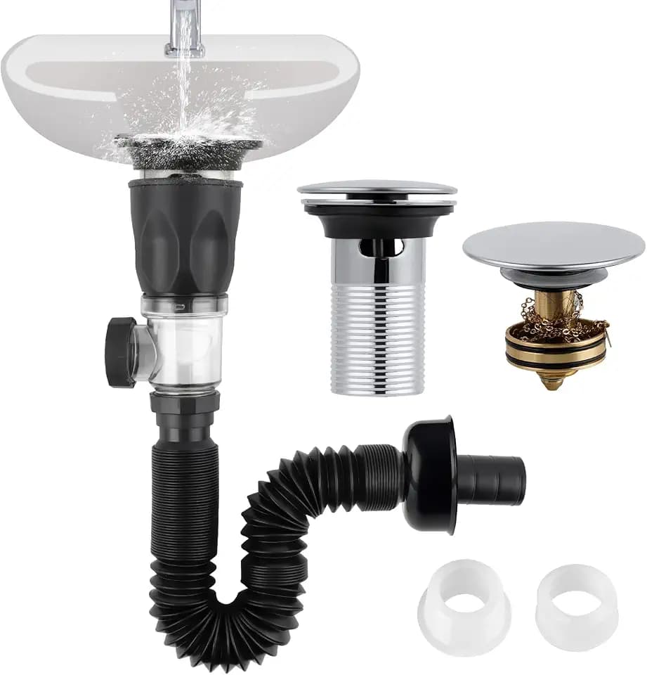 Bathroom Sink Drain Kit - Drain Pipe/Pop-Up Stopper, Big Cover Cap, Chrome