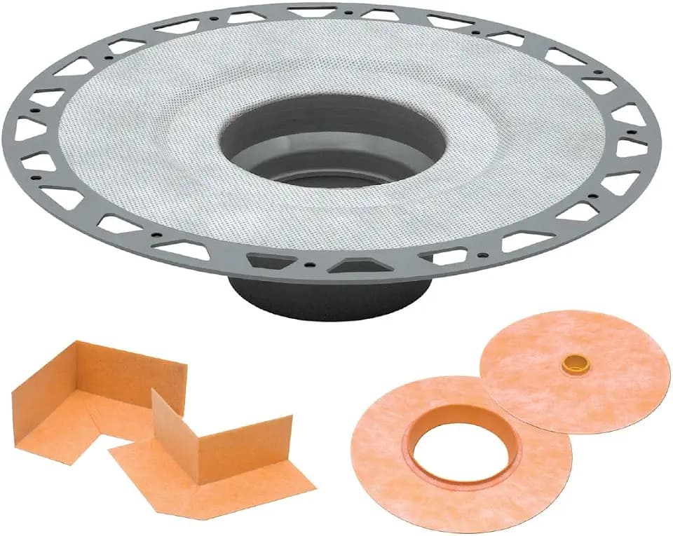 Schluter Kerdi-Drain PVC Shower Flange Kit with Preformed Waterproofing Corners - Ideal for New and Renovation Projects - 2" Outlet, Easy Installation - KD2FLKPVC