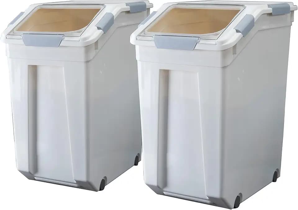 HANAMYA 33 Liter / 50 lbs Rice Storage Container with Measuring Cup, BPA free, For Rice | Grain | Pet Food | Flour, 2 count, White