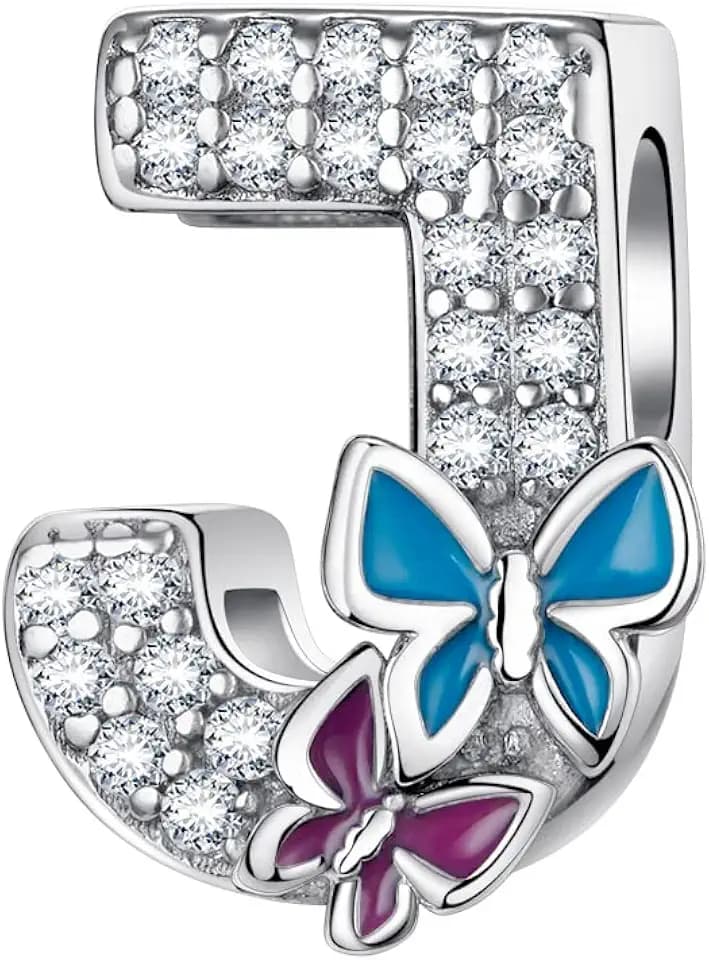 Complete A~Z Alphabet Charm Letter Beads, Solid 925 Sterling Silver with Cubic Stones Flower Butterfly fits European Bracelets Necklace Women Jewelry Gift Options