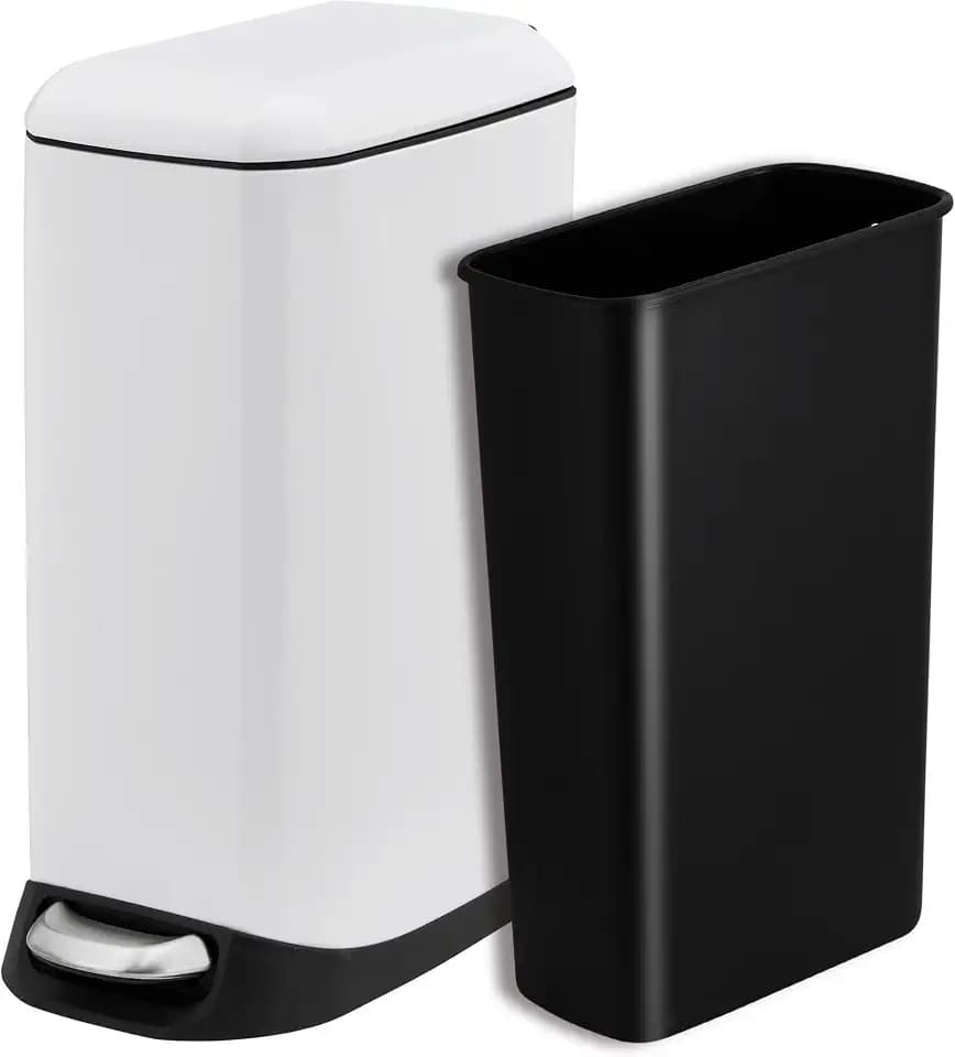 GAOMON Bathroom Trash Can with Lid, Stainless Steel Kitchen Trash Can with 12 Liter, Soft Close Step-On Pedal, Fingerprint-Resistant Finish for Kitchen or Bathroom, White