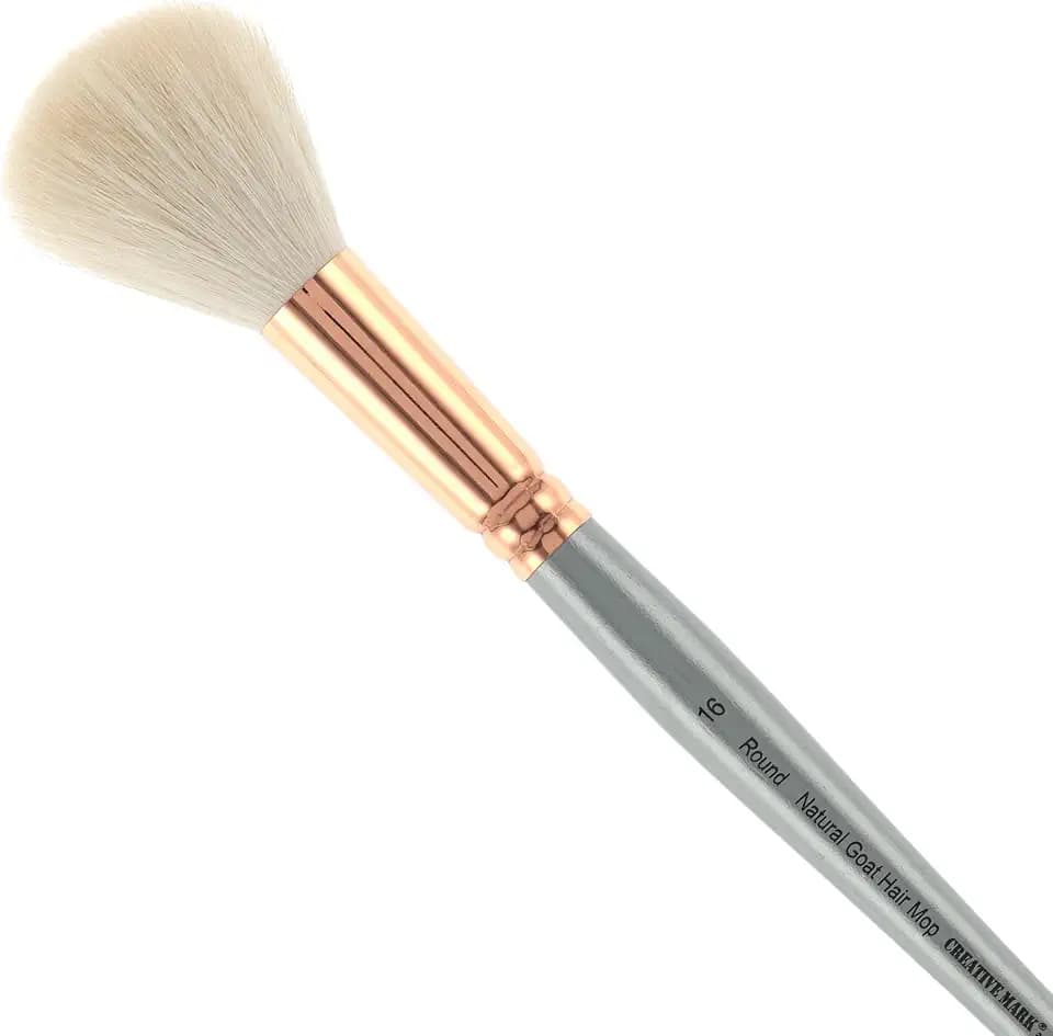 Creative Mark Goat Hair Mop Brush - # 16 Round, Natural Goat Hair for Watercolor, Oil, Acrylic & Makeup Blending – Ultra‑Soft White Hair – Short‑Handle, High‑Absorbency Artist Mop