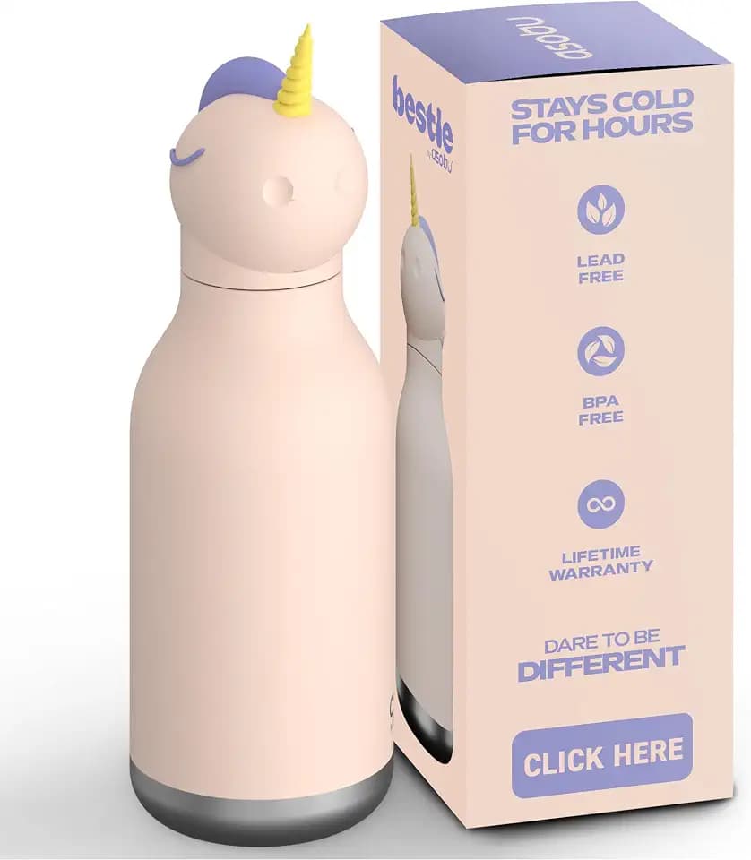 asobu Bestie Unicorn Water Bottle, Cute Collectible Character, BPA Free