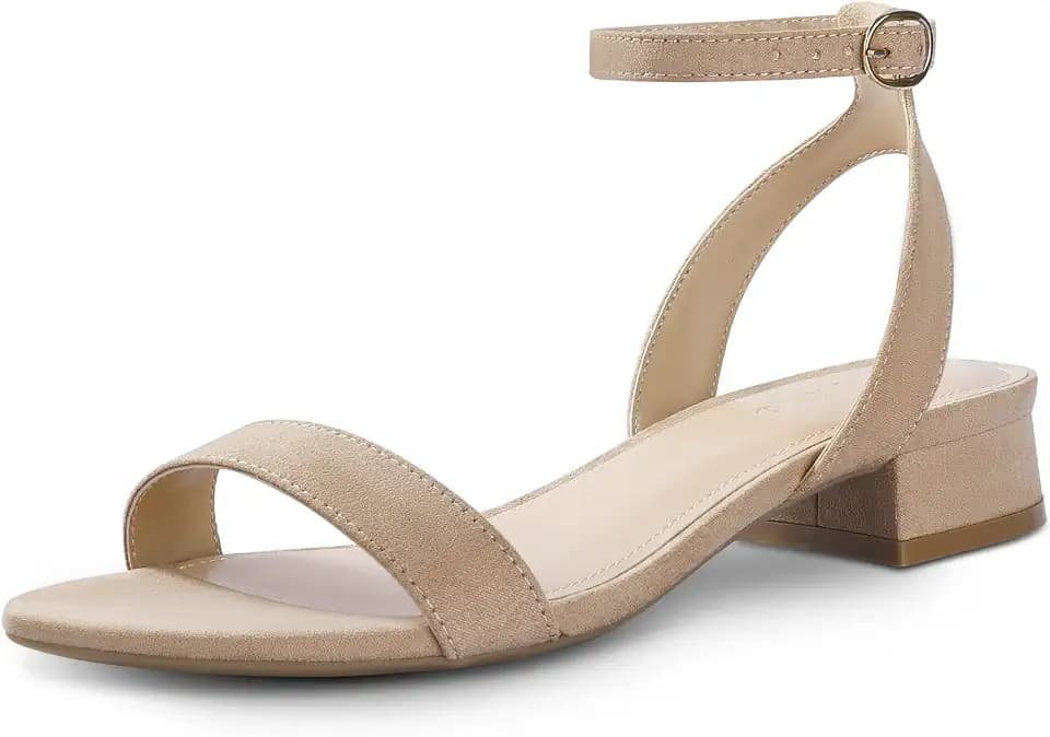 Ankis Women Nude White Gold Black Sandals Open Toe 1 Inch Low Block Heel
