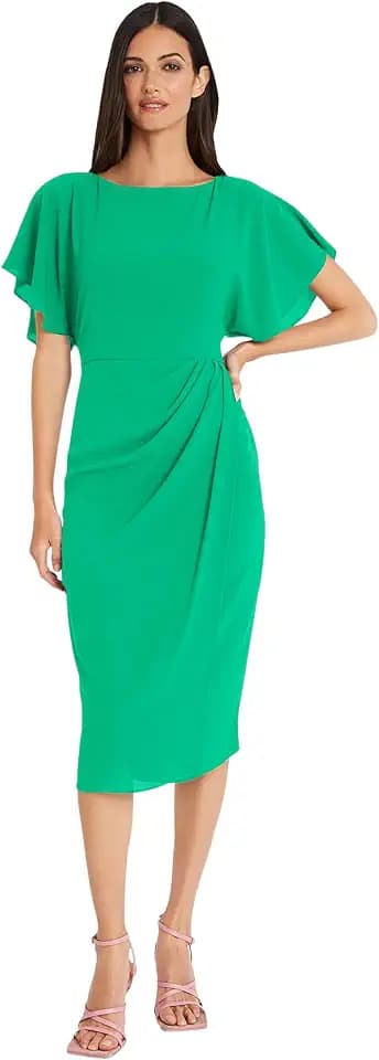 Maggy London Women's Dresses Boat Neck Flutter Sleeve Dress Occasion Event Guest of