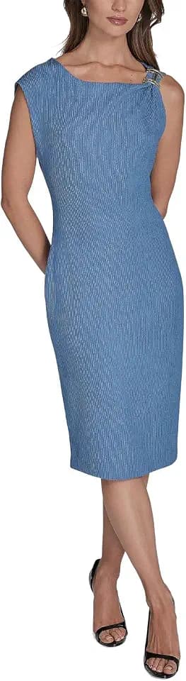 Halston Women's Sleeveless Boat Neck Textured Knit Dress