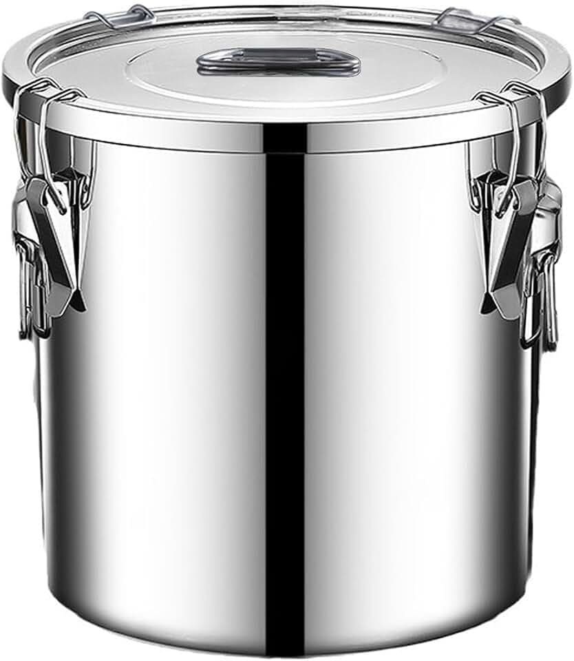 304 stainless steel food storage containers with lids lock clips airtight container large airtight for rice flour sugar grain coffee bean storage containers Kitchen jar (3.17gal/12L)