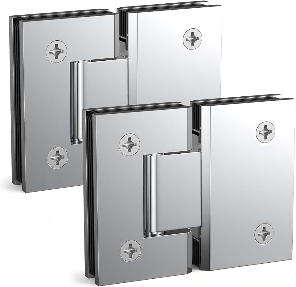 180 Degree Glass Shower Door Hinges Heavy Duty Solid Brass Glass Shower Door Hinges for 5/16"(8mm) - 1/2"(12mm) Thickness Tempered Glass (Mirror Chrome, 2 Pack, 180 Degree)