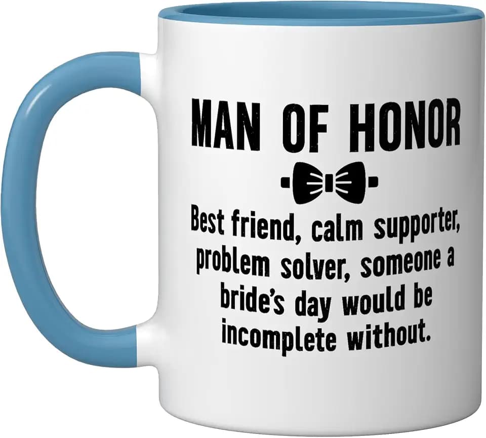 Man Of Honor Definition Bridal Party Wedding Man Of Honor Ceramic Mug, Blue/White, 11oz