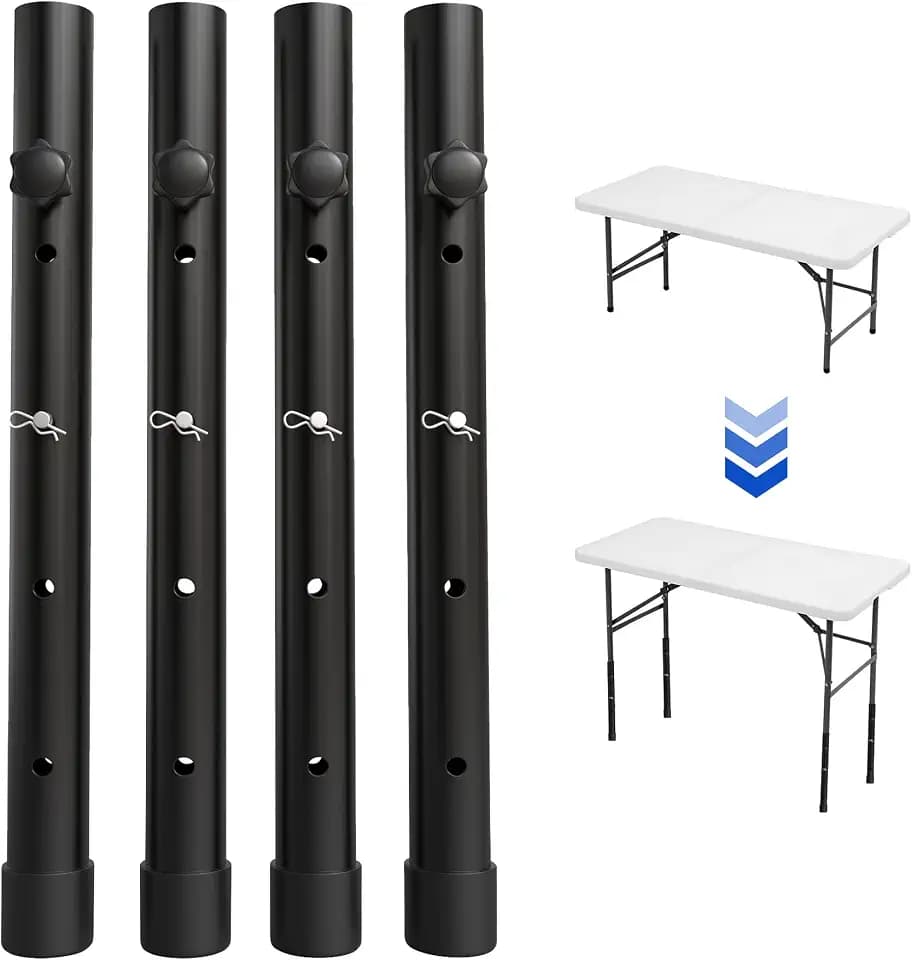 Table Leg Extenders for Folding Tables, Metal Table Leg Extensions for Bent and Straight Legs, Adjustable Folding Table Leg Risers, 4 Pack Tables Height Extenders for Rise 3.6"/6.77"/9.9"/13"(17.3 in)