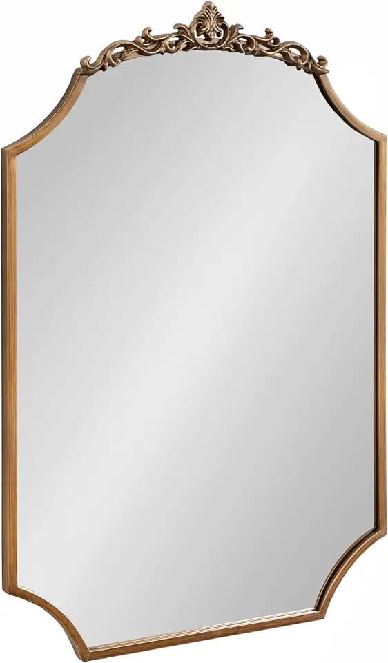 Kate and Laurel Arendahl Ornate Traditional Arched Scallop Mirror, 24 x 36, Antique Gold, Decorative Baroque Style Scalloped Arch Vintage Gold Mirror with Ornamental Crown