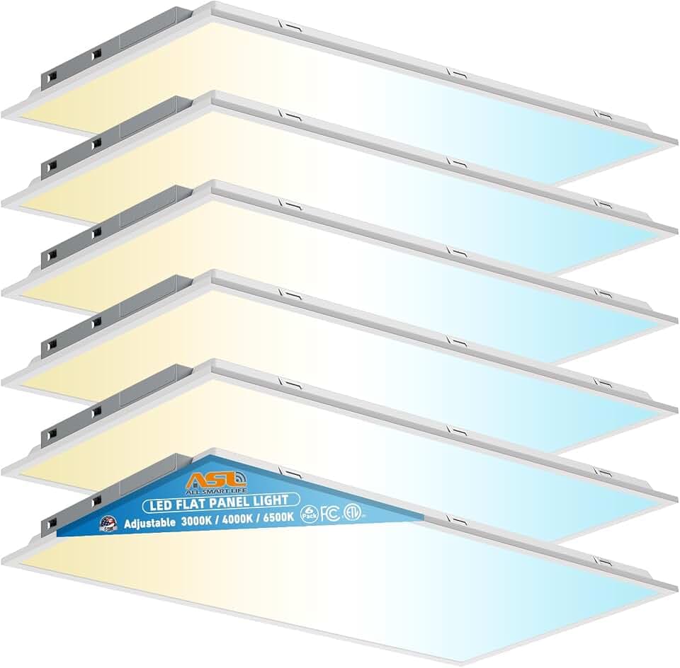 2x4 LED Flat Panel Lights for Drop Ceiling 6-Pack, 7200Lumens 0-10V Dimmable, 3CCT 3000K-4000K-6500K, 24InchX48Inch Back-Lit Recessed Troffer Light Fixtures for Shop Commercial Office, 120-277V ETL