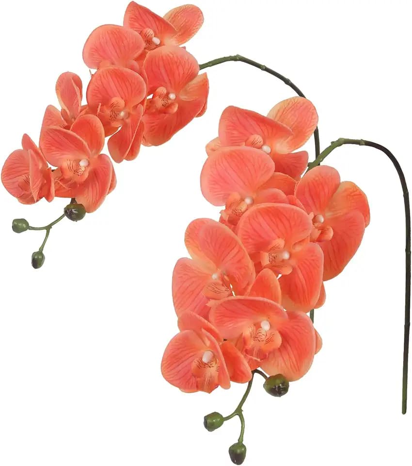 IPOPU Orange Orchid Artificial Flowers 34.3" Real Touch Fake Orchid Latex Orange Silk Flowers Phalaenopsis Branches for Home Party Wedding Bridal Shower Decoration, 2pcs Orange