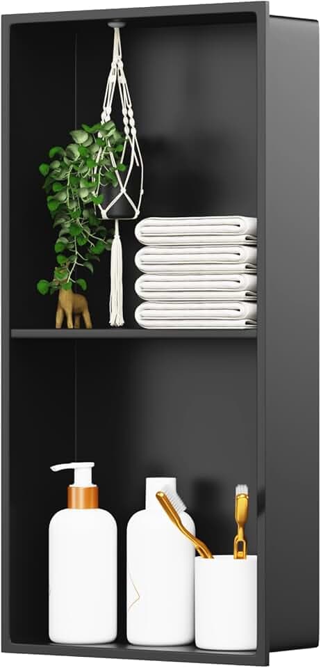 Matte Black 12"X24" No Tile Shower Niche Stainless Steel 2-Tier Wall Niche