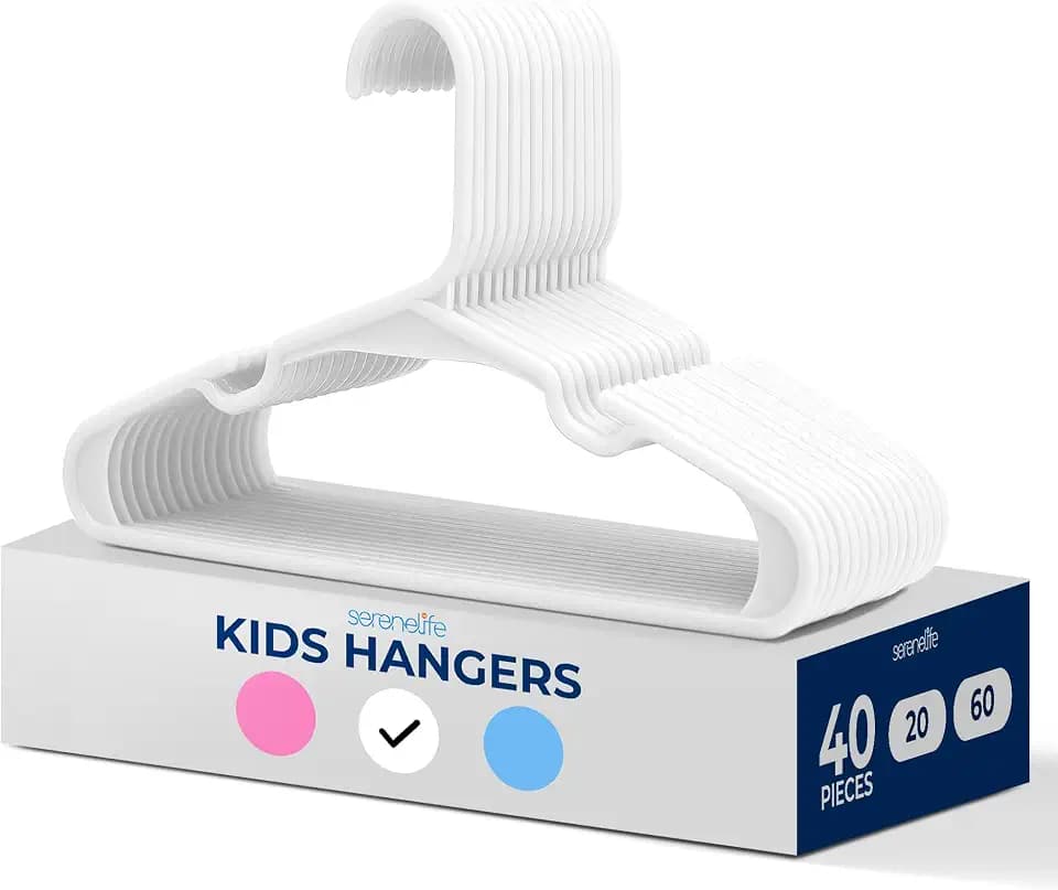 SereneLife 40 Pack Plastic Kids Hangers for Organising Clothes, White