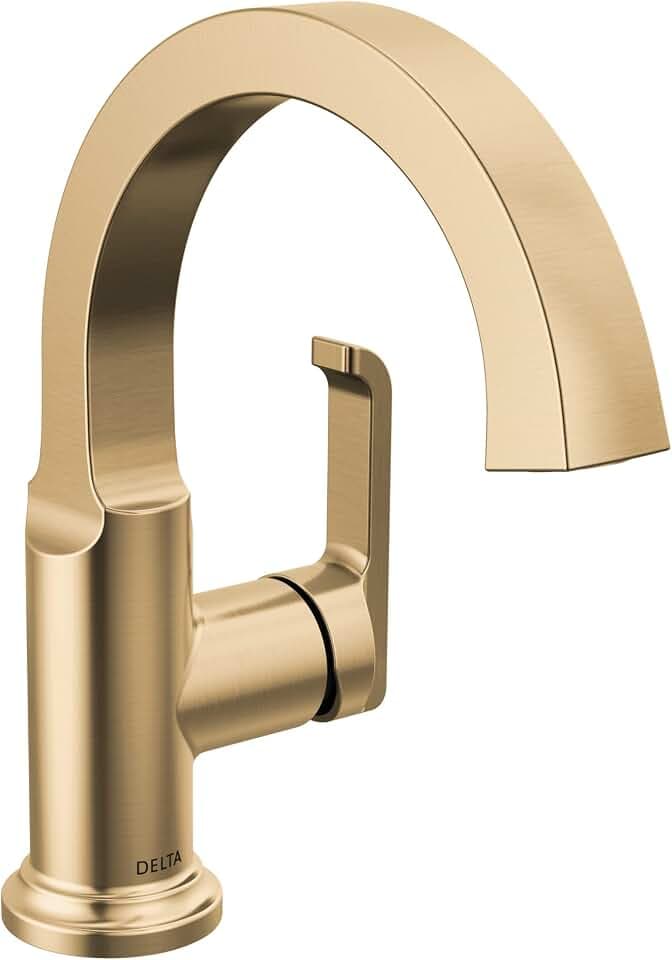 Delta Faucet Tetra Gold Single Hole Bathroom Faucet, Gold Single Handle Bathroom Faucet, Bathroom Sink Faucet, Diamond Seal Technology, Metal Drain Assembly, Lumicoat Champagne Bronze 588SH-CZ-PR-DST