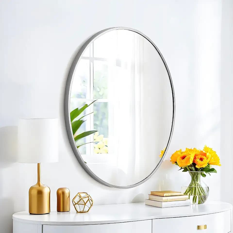 SCWF-GZ 30x20 Oval Mirror Round Wall Mounted Hanging/Against Wall Silver