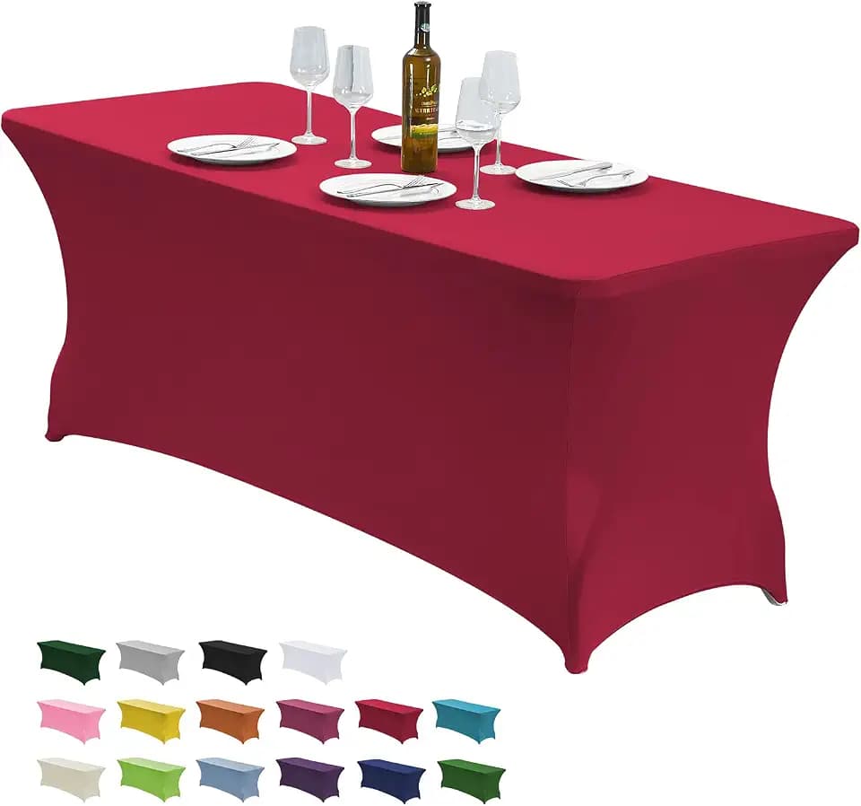 CWK 8FT Stretch Spandex Fitted Tablecloth,Rectangular Table Cover,Apple Red
