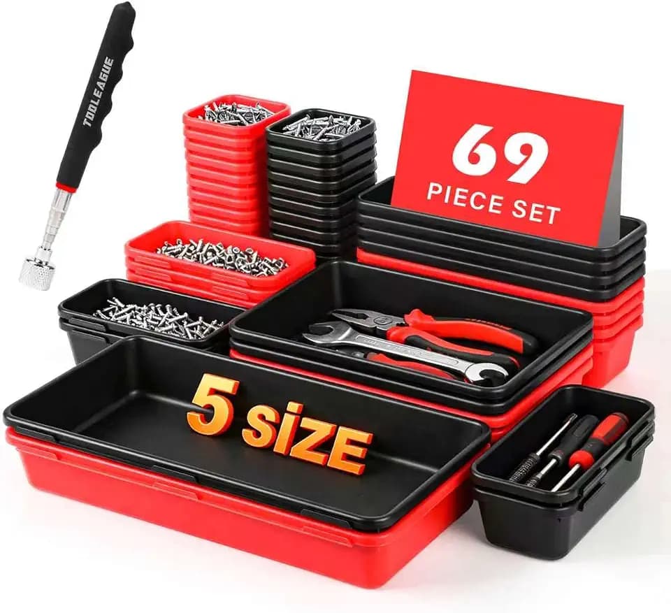 TOOLEAGUE 69Pcs & 5 Sizes Tool Box Organizer with 15Lb Magnetic Pickup Pen