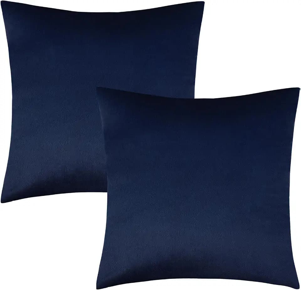 Edegen Navy Blue Velvet Throw Pillow Covers 18x18 Inch Pack of 2 Soft Decorative Square Cushion Covers Modern Luxury Home Decor for Sofa, Couch, Bedroom, Chair, Living Room, Invisible Zipper