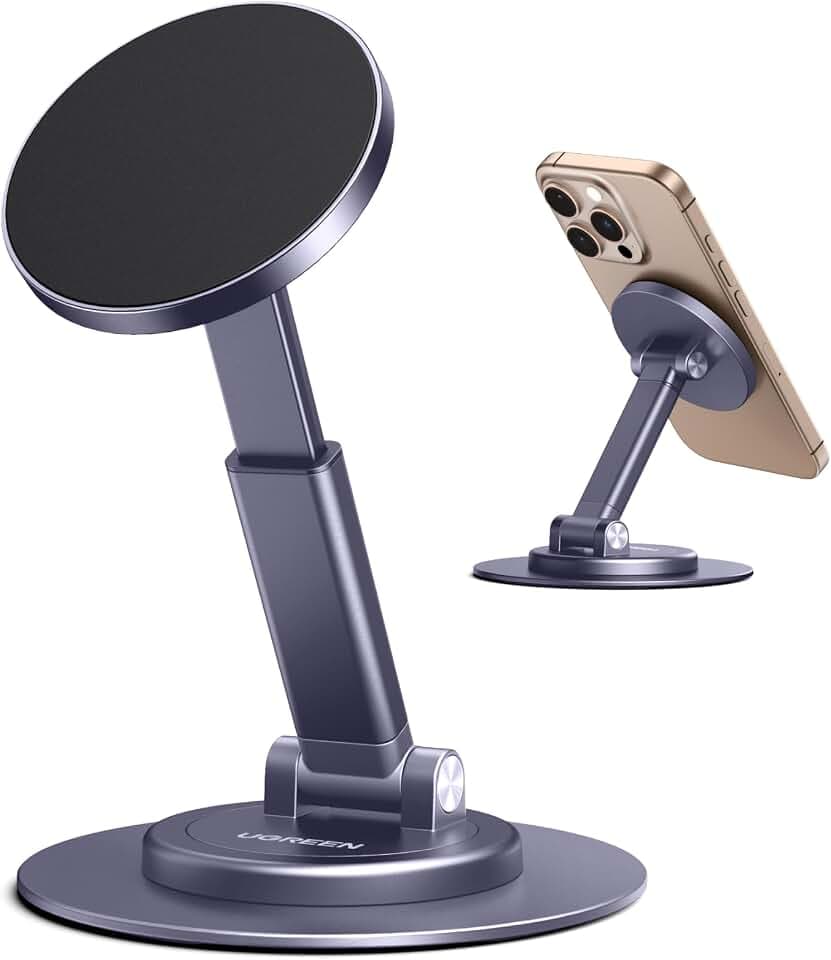 UGREEN Magsafe Handy Ständer 360°Verstellbar, Magnetischer Handyhalterung Tisch mit Metallringe, Handyhalter Kompatibel mit iPhone 17 16 15 14 13 12 Pro Max und Magsafe Hülle, Galaxy S24 S23 (grau)