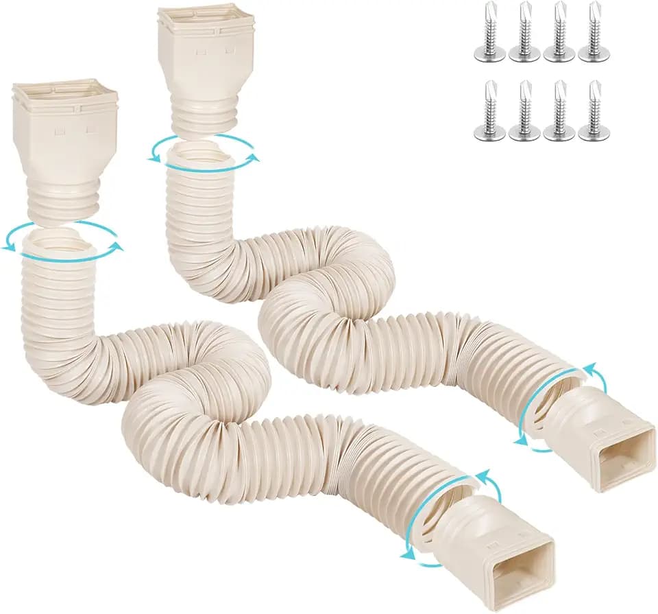 plusgutter 11.5ft Long Gutter Downspout Extensions Flexible, 4“ Diameter Drain Downspout Extender, Down Spout Drain Extender for Rainwater Drainage, Extendable from 2.6ft to 11.5ft(2Pack, Limestone)