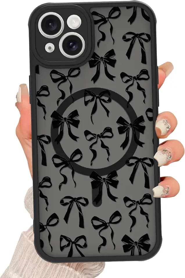 Magnetic for iPhone 15 Plus Case for Women, Black Bow