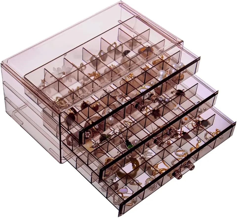 YUFONG Earring Storage Box Organizer 3 Drawers with 72 Small Compartments