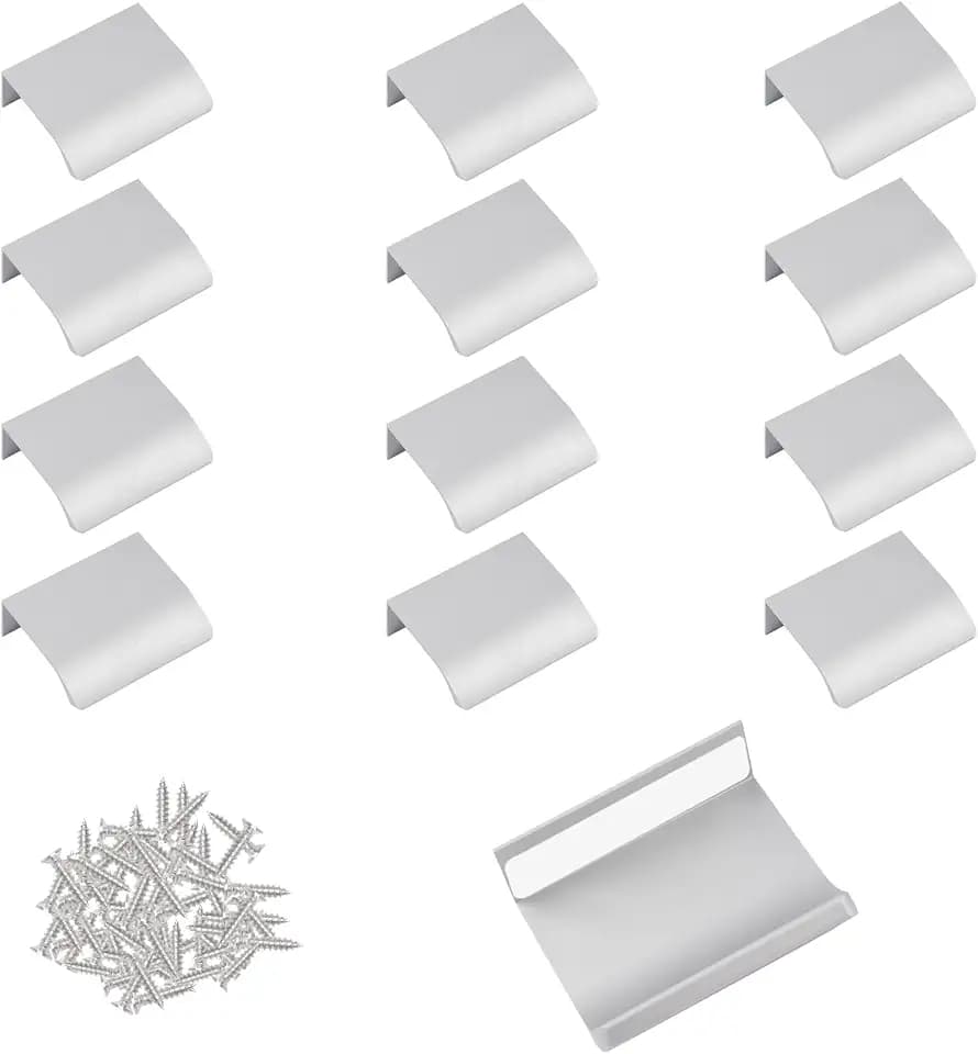 MOROBOR 16 Pack Finger Edge Pulls, Self-Stick Instant Cabinet Drawer Pull Modern Style Drawer Handle Aluminum Alloy Invisible Wardrobe Knobs for Kitchen Bedroom Livingroom, 50mm/Silver