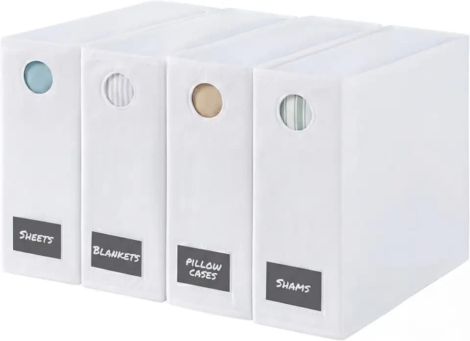 4 Pack Sheet Organizers - Foldable Sheet Set Organizer, King/Queen - White
