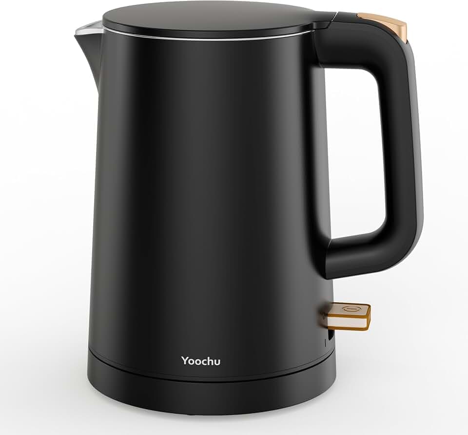 Small Electric Kettle, 0.8L Water Boiler & Heater, 1000W Hot Tea Pot, Double Wall Stainless Steel Cool Touch, Mini Coffee Kettle with Auto Shut Off & Boil Dry Protection, BPA-Free, Black