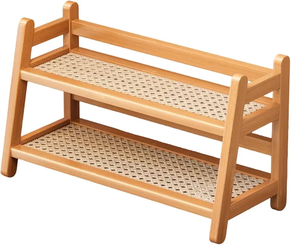 2-Tier Coffee Station Organizer, Bamboo Coffee Cup Holder for Counter top, Vintage Mug Organizer, Rustic Mug Holder for Kitchen-Light Yellow