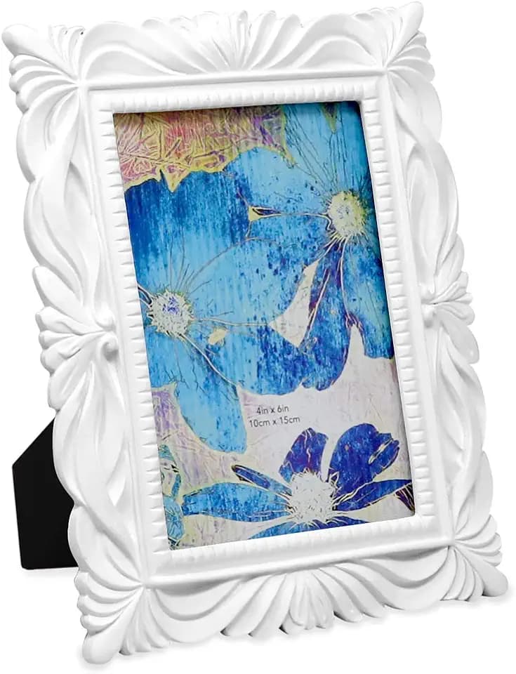 Isaac Jacobs 4x6 White Wave Textured Hand-Crafted Resin Picture Frame