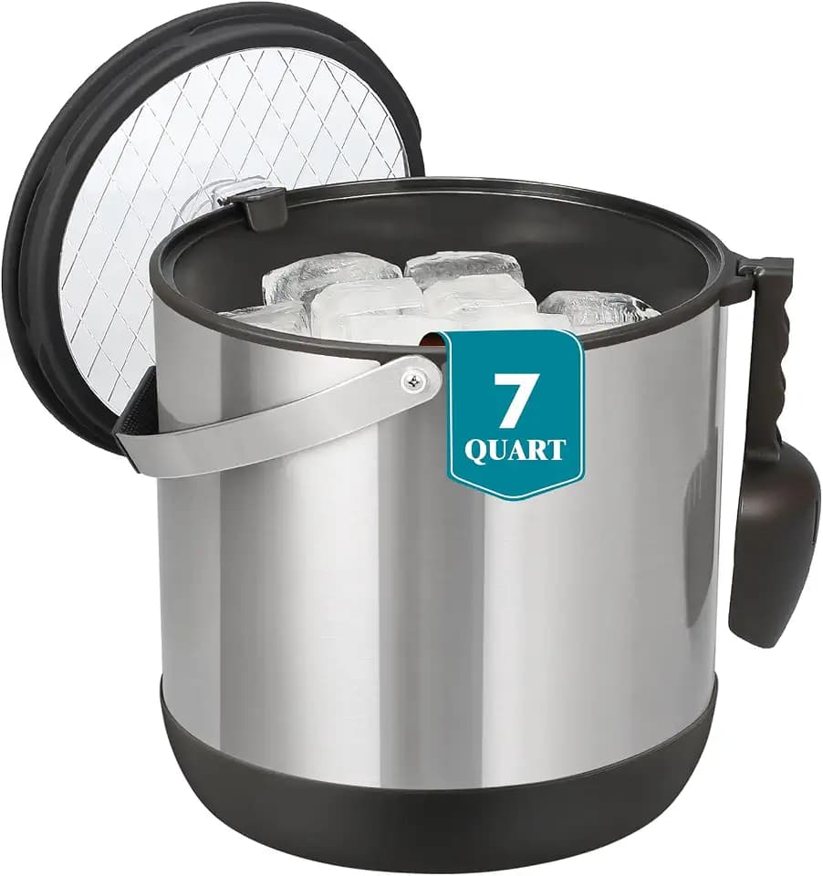 6.8L/7QT Large Insulated Ice Bucket with Lid & Scoop, Keeps Frozen Longer