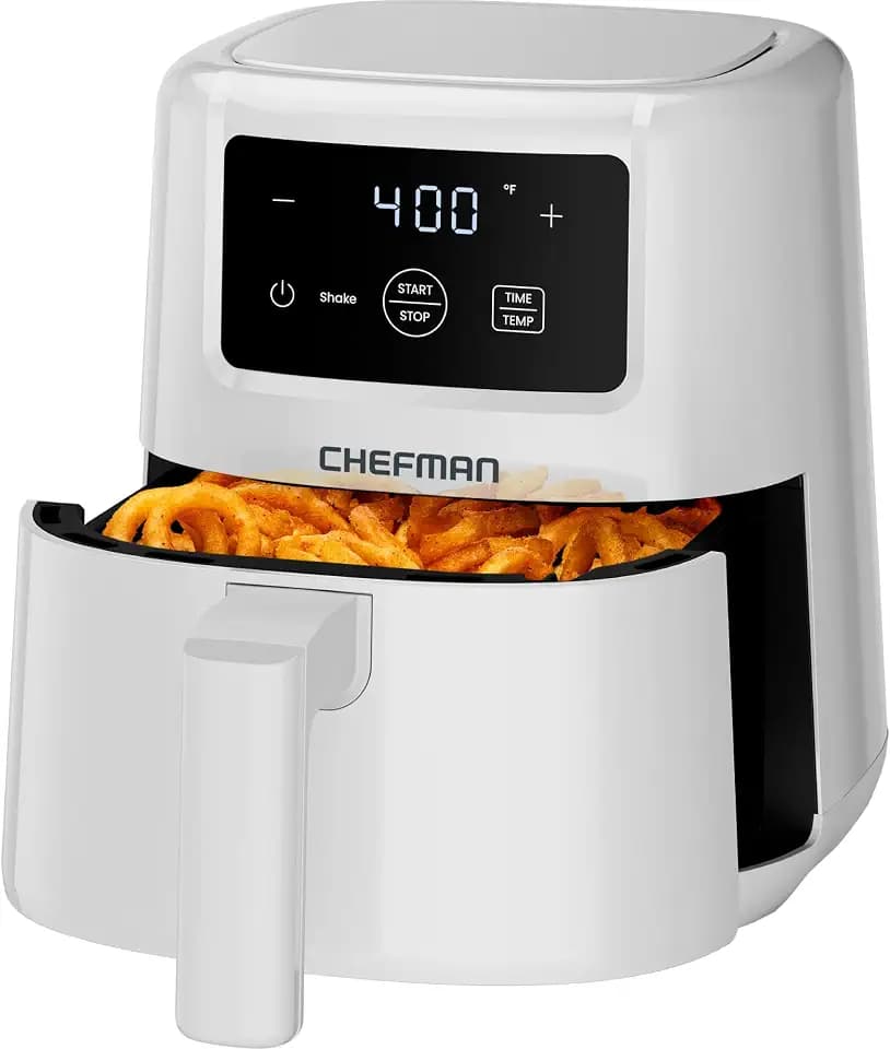 CHEFMAN 2 Qt Mini Air Fryer – Digital Space-Saving Compact Air Fryer with Nonstick and Dishwasher Safe Basket, Quick & Easy Meals in Minutes, Features Digital Timer and Shake Reminder – White