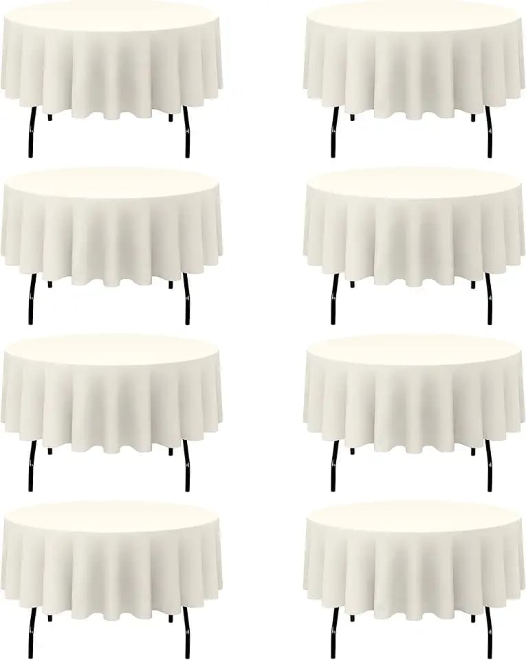 BRILLMAX 8 Pack Ivory Round Tablecloths 90 Inch for 60" Tables