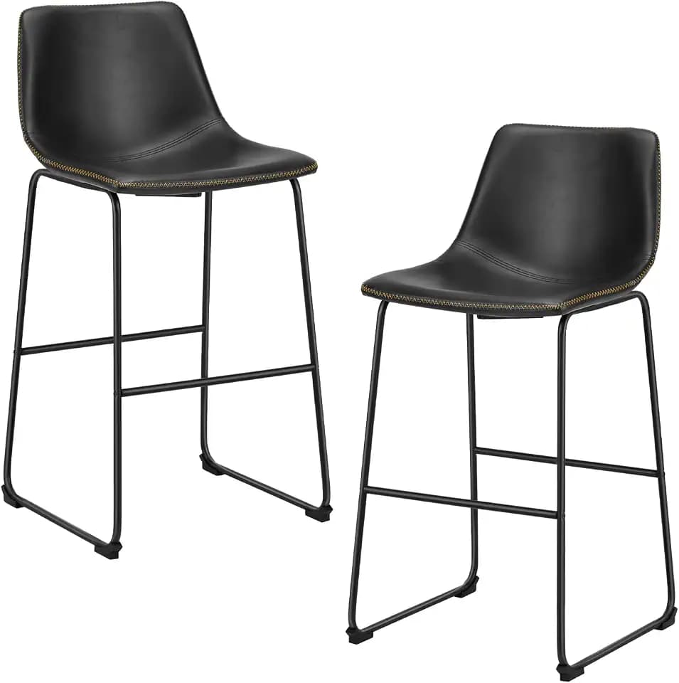 DUMOS Counter Height Bar Stools Set of 2, Faux Leather Metal Legs Barstools