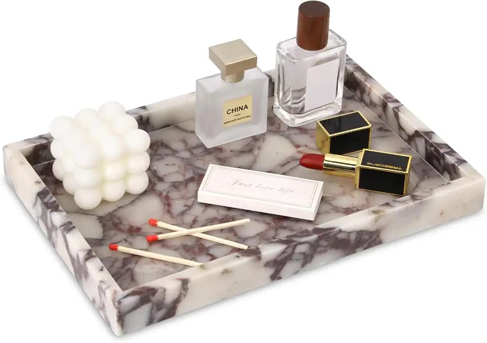 Marble Bathroom Vanity Tray, Calacatta Viola, 12"x 8" x1.2"