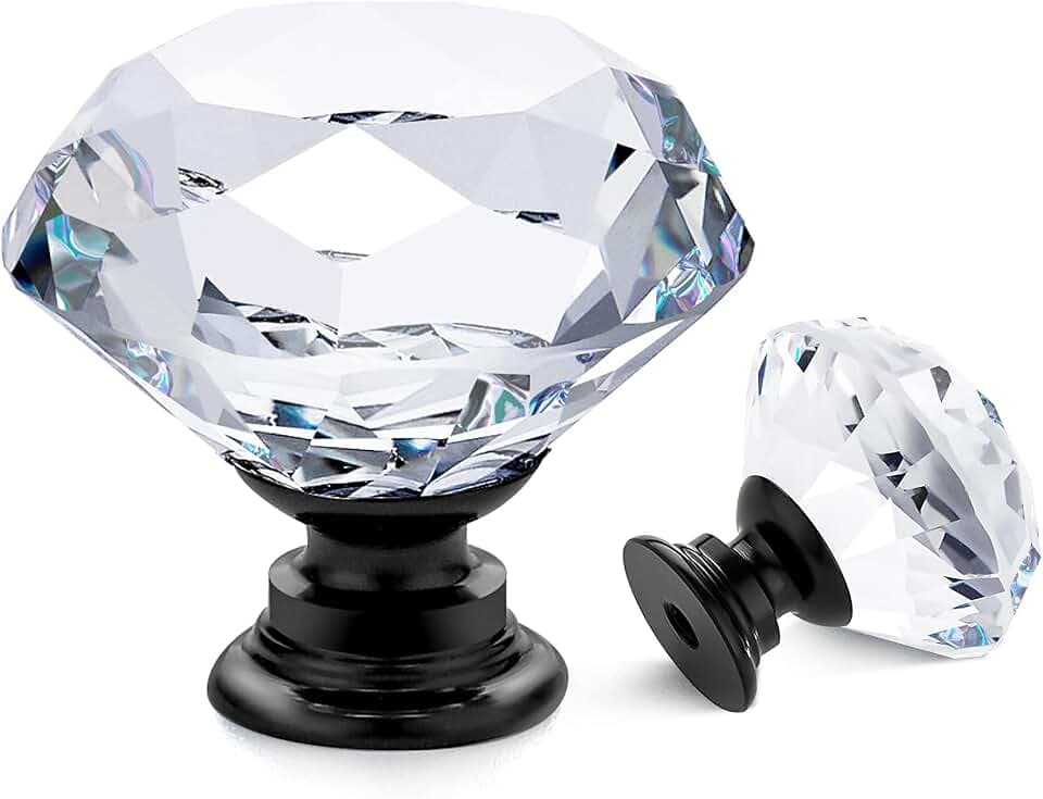 Ravinte 20 Pack Crystal Knobs for Cabinets 30 mm Knobs with Black Base