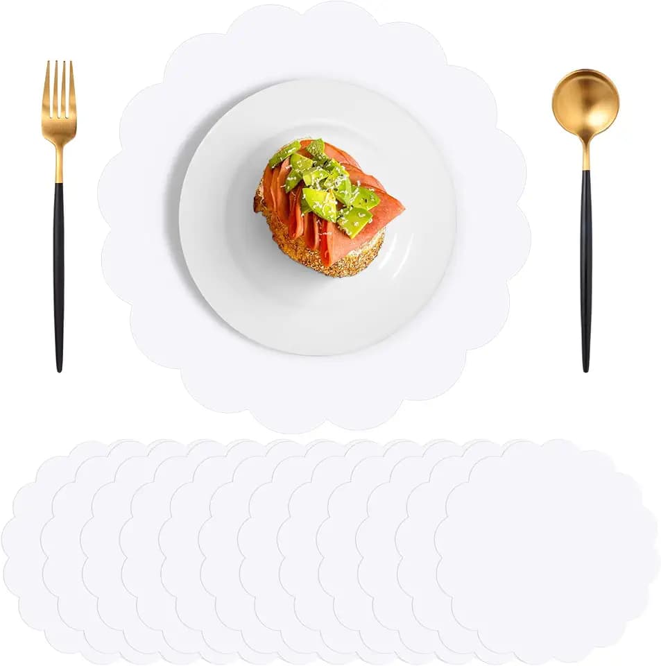 60 Pcs White Paper Placemats, 13.5 Inch Disposable Scalloped Placemat