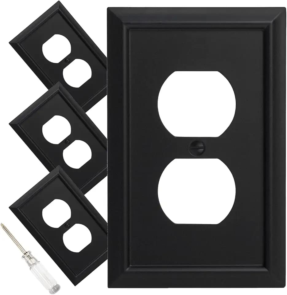 Wall Plate, Duplex Outlet Covers, Matte Black Light Switch Cover - Natural Bamboo Fiber Electrical Outlet Cover Plate Variety of 13 Styles Decorator/Duplex/Toggle/Combo (1 Gang Duplex 4 Pack)