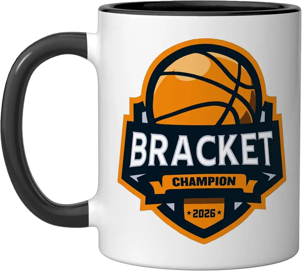 Bracket Champion 2026 Basketball Ceramic Mug, Black/White, 11oz