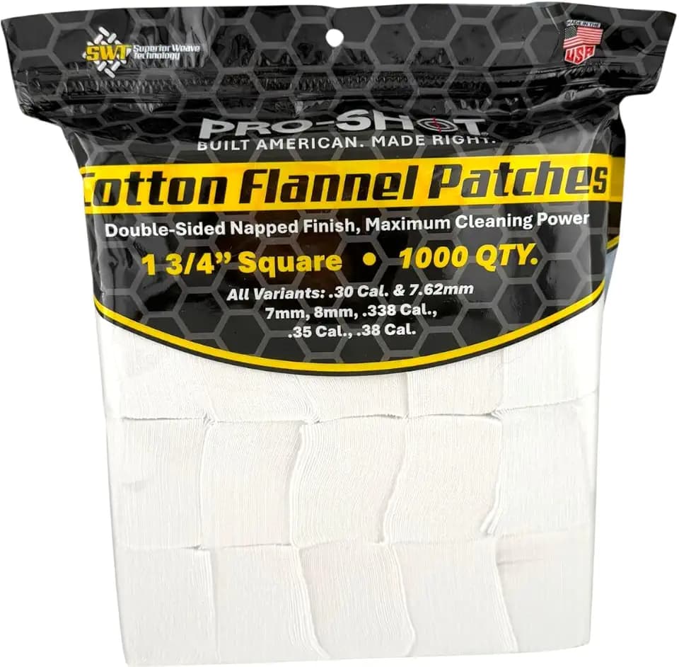 Pro-Shot Premium Gun Cleaning Patches - 100% Cotton Flannel, Superior Weave Technology, Double-Napped for Maximum Absorbency - Solvent Ready, Caliber Fits - Made in USA
