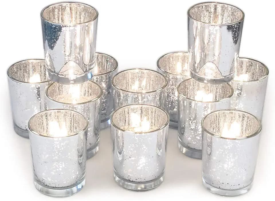 Volens Silver Votive Candle Holders Bulk, Mercury Glass Votives Set of 12