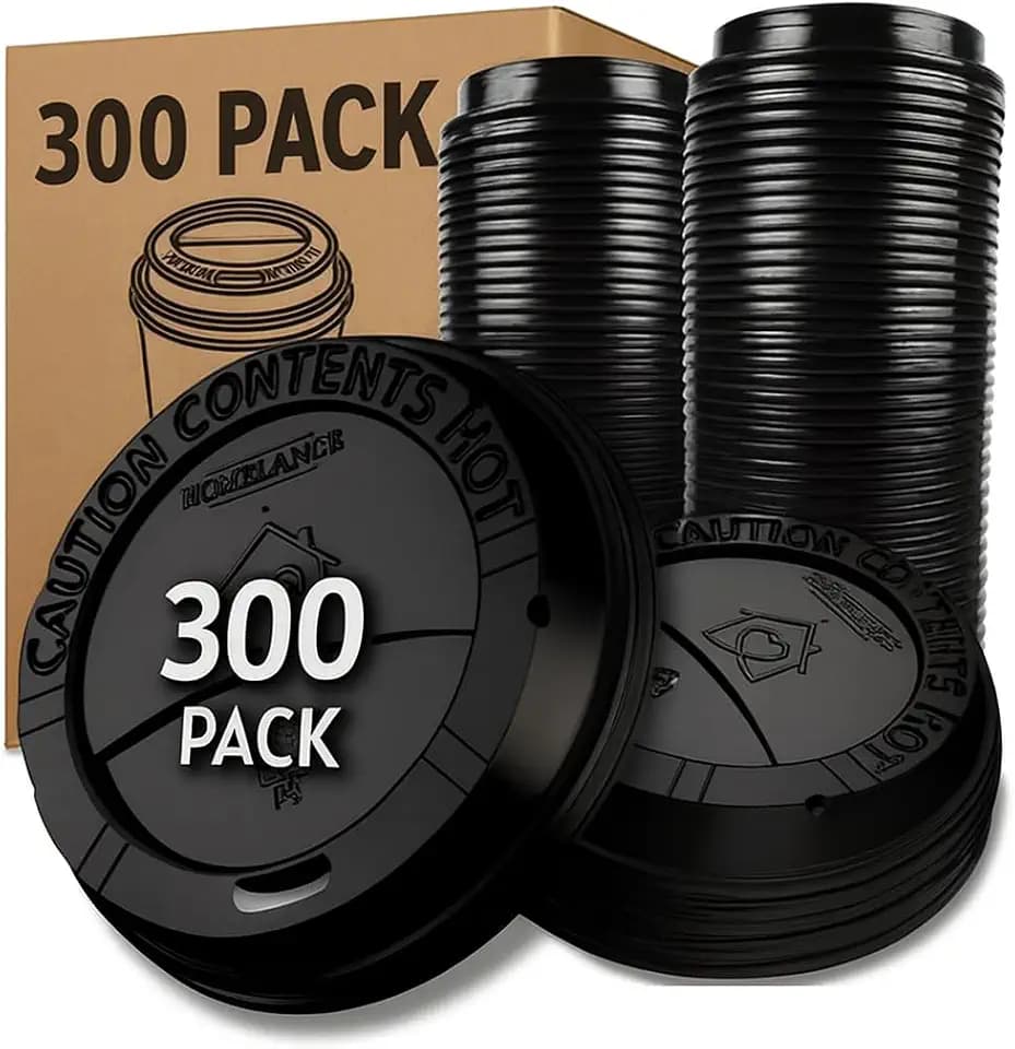 Pack Of 300, Black Disposable Coffee Cup Lids, Coffee Cup Lids 10 oz 12 oz 16 oz 20 oz, Leak-Proof Plastic Coffee Lids, Heat-Resistant & Strong Hot Cup Lid For Coffe Cup For Everyday Convenience