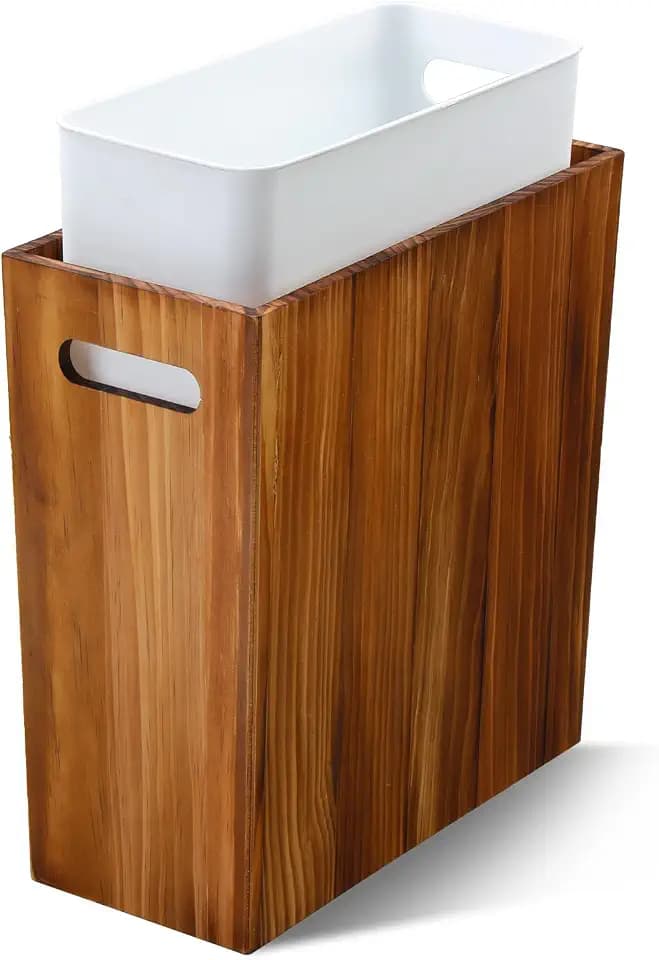 Coeusy 3 Gallon Wood Trash Can with Liner,Small Wooden Bathroom Trash Can