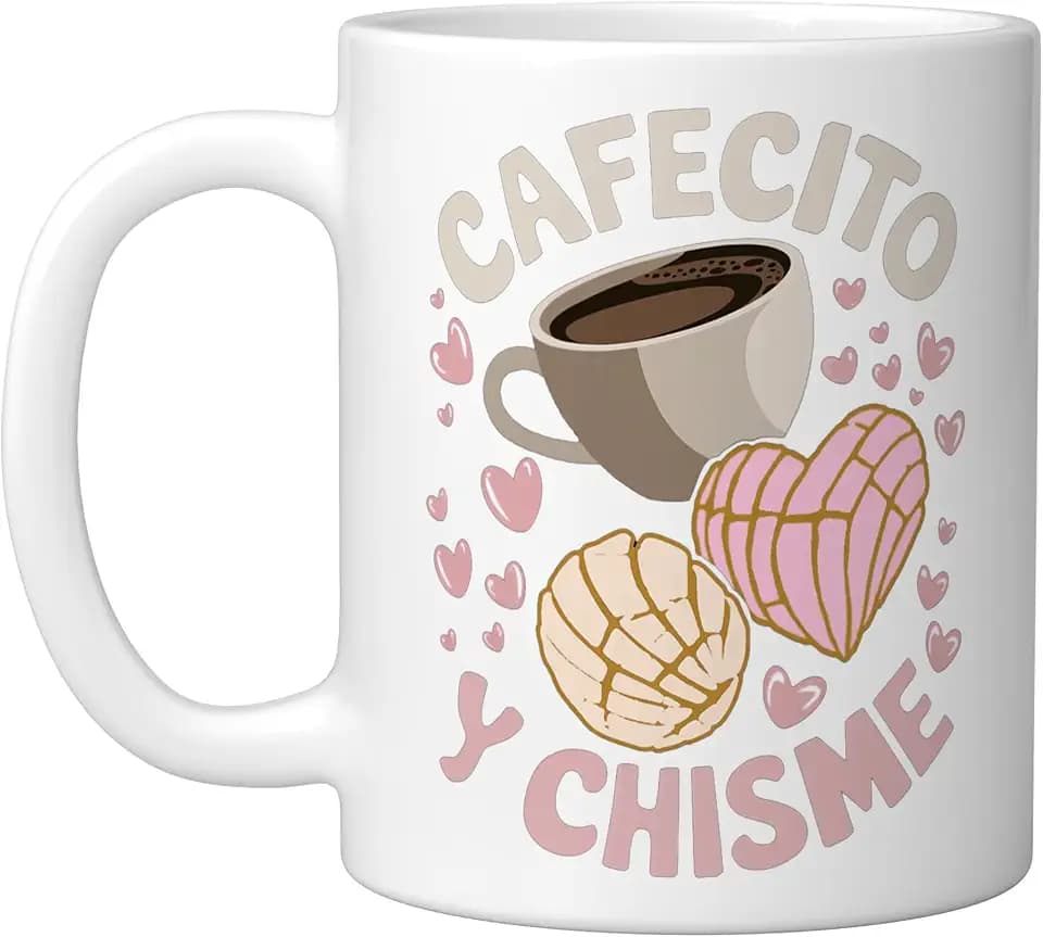 Cafecito Y Chisme Latina Mexican Baked Concha Pastry Conchas Ceramic Mug, White, 11oz