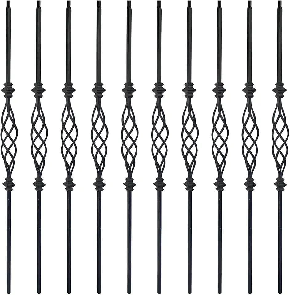 10 pcs Balusters for Staircase Interior Stair Spindles 1/2" Square Iron Balusters - Hollow Big Basket Stair Balusters (Real Satin Black), E09