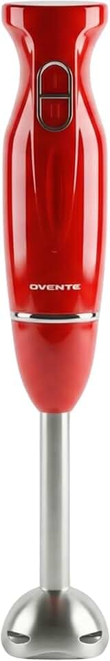 OVENTE Electric Corded Hand Blender, 300W with 2 Mixing Speeds Red HS560R