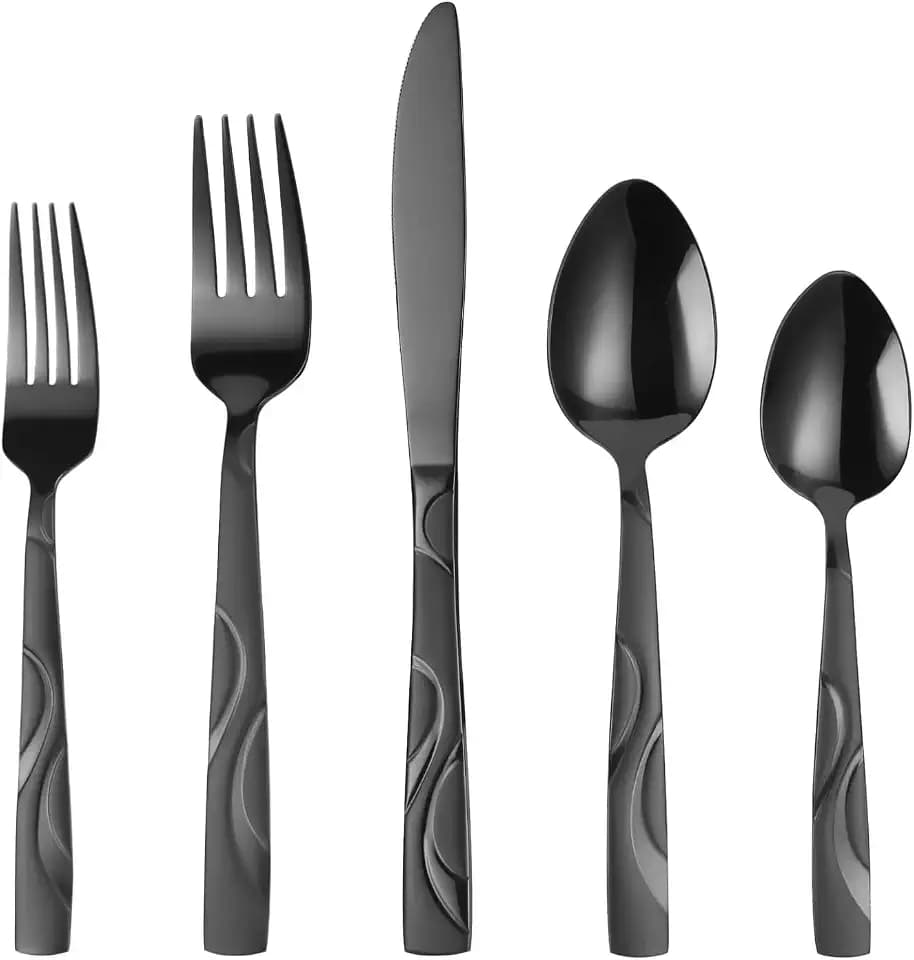 30-Piece Black Silverware Set for 6